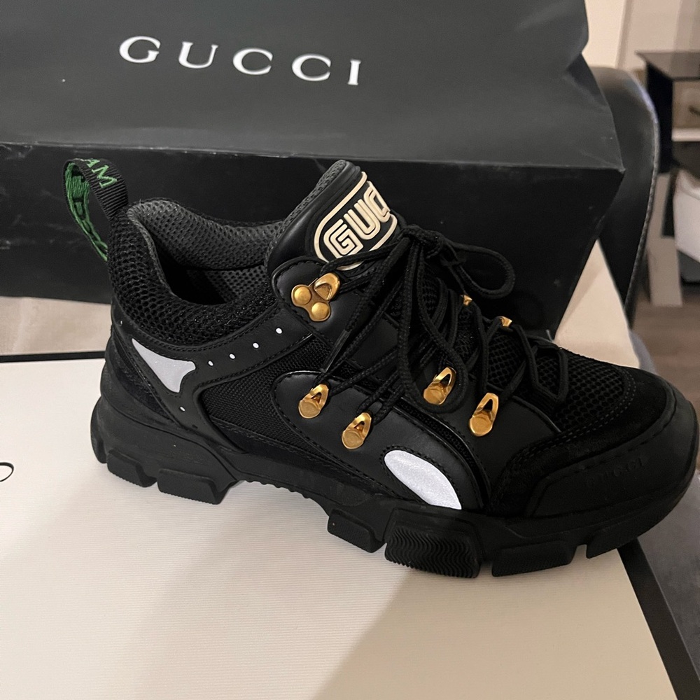 Gucci Black Sneakers with Gold and White Details